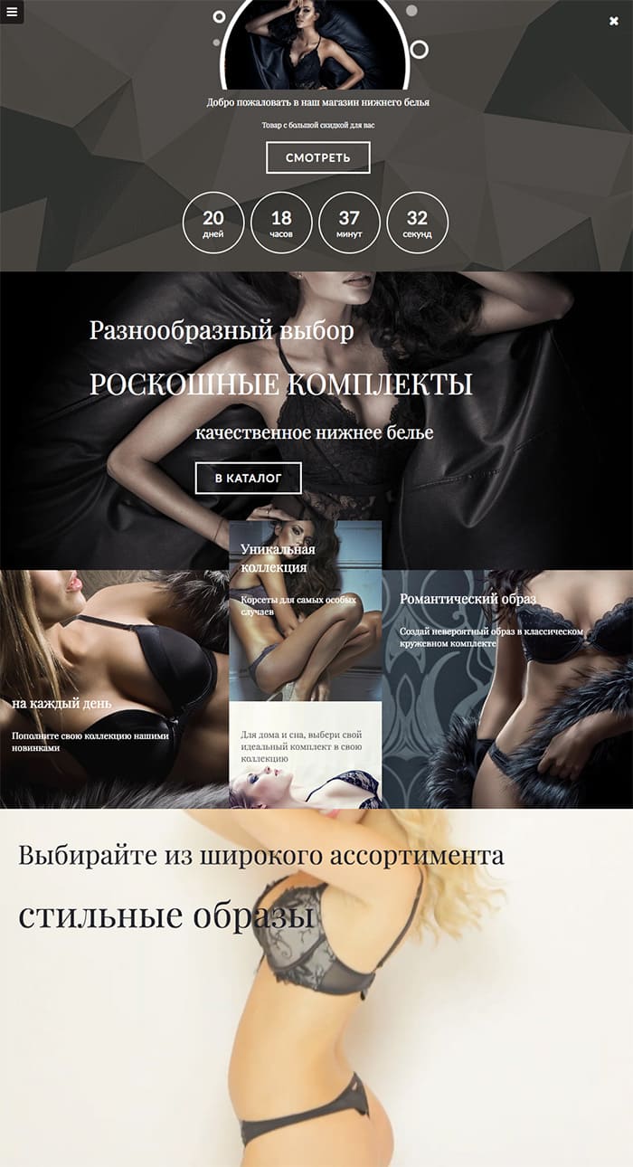 Изображение главной страницы шаблона магазина нижнего белья